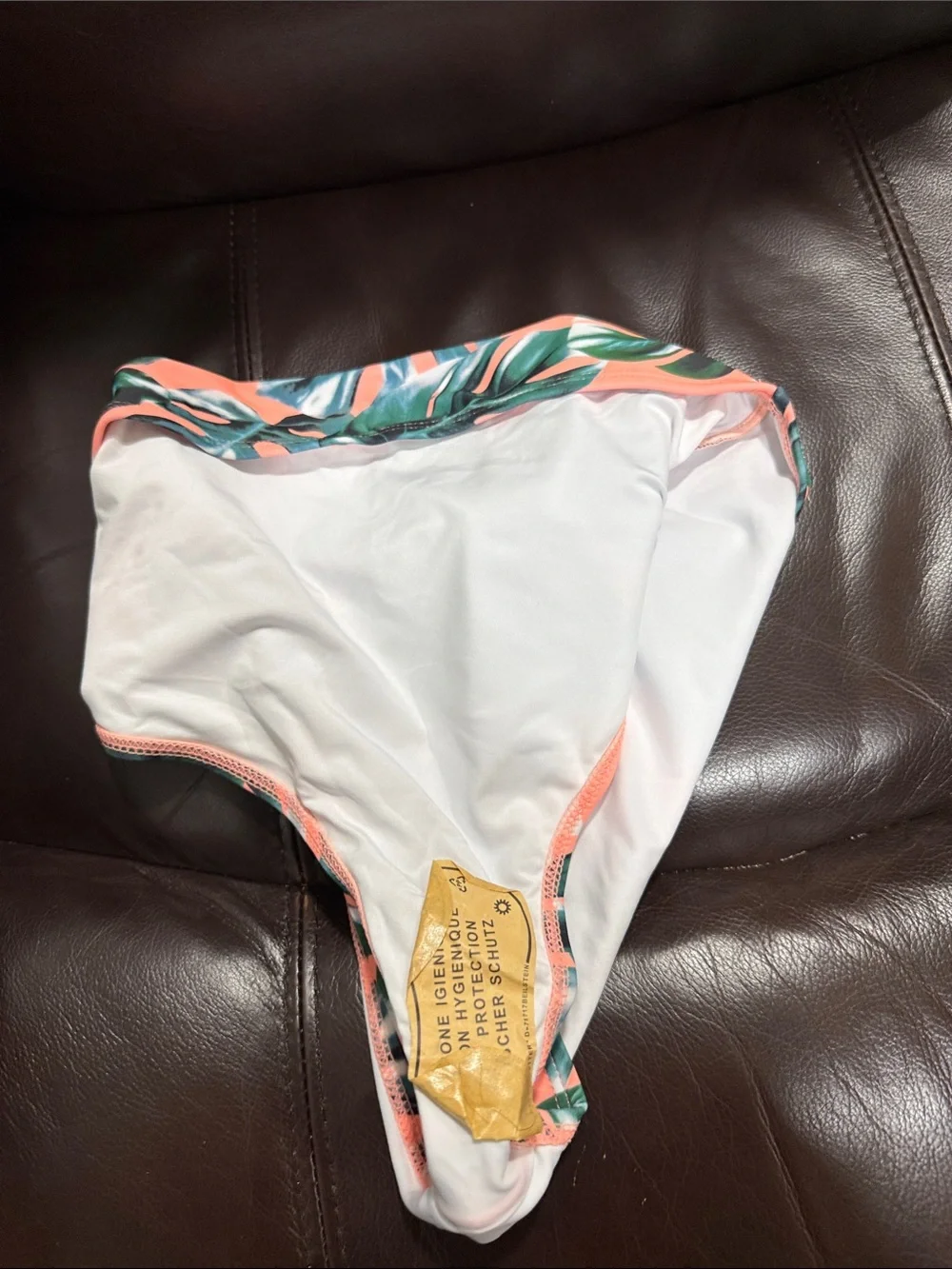 High-Waist Tropical Leaf Bikini Bottoms - Coral & Green